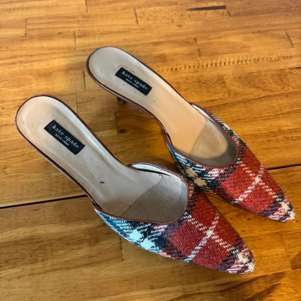 Kate Spade Red and White Plaid Heels - Picture 2 of 6